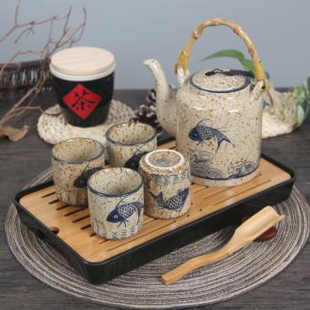 大容量復古日式茶壺茶具套裝家用陶瓷橋梁壺酒店餐廳特色茶壺配套
