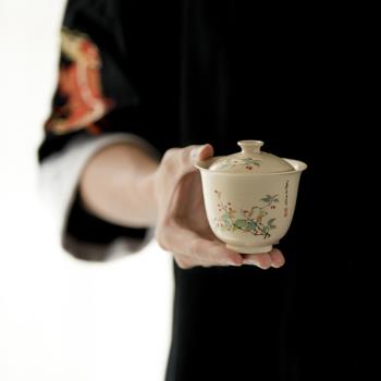 草木灰蓋碗三才碗杯陶瓷手作大茶碗茶杯泡茶碗敬茶杯白瓷功夫茶具