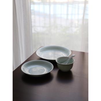 山水一間家用菜盤湯盤吐骨碟純色實用中式宋式餐具成人圓形瓷盤