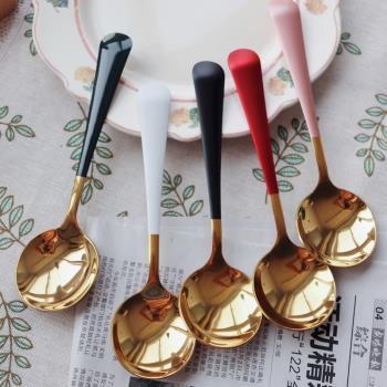 創意可愛家用圓頭勺不銹鋼304網紅甜品勺湯勺湯匙羹匙好看的勺子