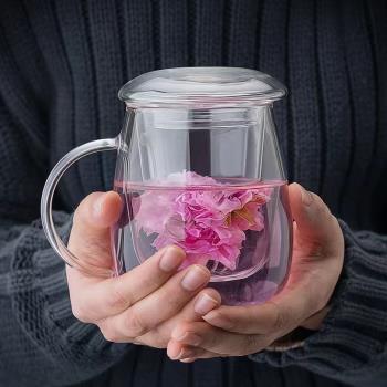 耐熱玻璃蘑菇三件杯家用帶把透明泡花茶水杯過濾茶水分離辦公杯子