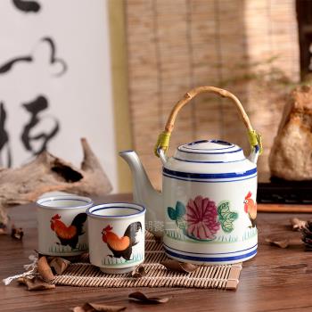 茶壺陶瓷大容量涼水壺中號加大號雞公冷水壺提梁泡茶壺家用公雞杯