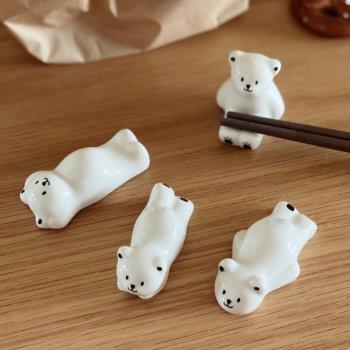 ins陶瓷裝飾桌面擺件小白熊筷托北極熊筷子架