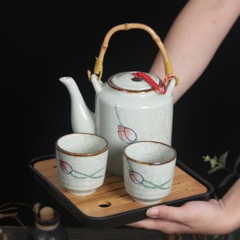 復古日式茶壺茶具套裝帶過濾網托盤茶盤陶瓷橋梁壺酒店餐廳加大壺