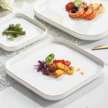陶瓷金邊西餐盤子牛排盤正方碟創意北歐簡約家用餐盤網紅ins菜盤