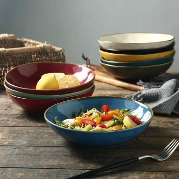 創意復古純色大號湯碗沙拉碗拉面碗家用碗個性創意陶瓷大飯碗湯碗
