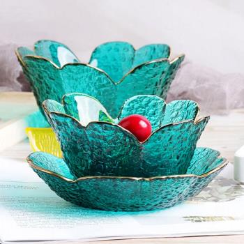錘紋花瓣北歐彩色水果盤玻璃碗