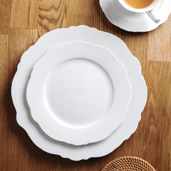 復古法式陶瓷盤子純白花邊餐具韓國ins谷物甜品碗意面菜碟咖啡杯