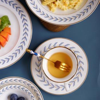 輕奢金邊樹葉陶瓷餐盤 北歐ins西餐意面盤子甜點碟飯碗茶杯家用
