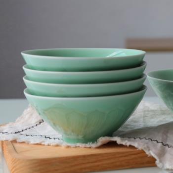 龍泉青瓷6英寸蓮花斗笠面碗大碗家用陶瓷創意拌面碗中式米飯碗