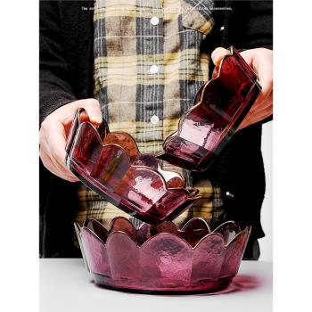日式透明玻璃碗耐熱大號蔬菜水果碗創意金邊沙拉碗家用北歐甜品碗