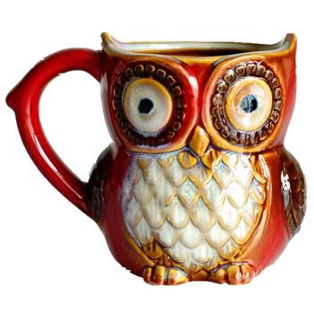 歐式手工陶瓷馬克杯復古可愛貓頭鷹杯子創意家用裝飾品牛奶茶水杯