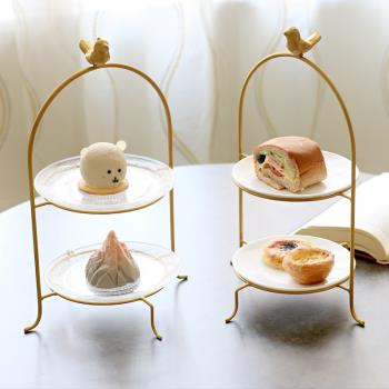法式金色蛋糕盤下午茶現代創意玻璃多層點心架奢華首飾收納托盤