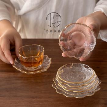 杯托描金日式發熱水晶餐墊玻璃