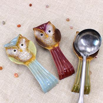 歐式貓頭鷹陶瓷湯勺架托家用裝飾勺子收納架餐廳火鍋漏勺鍋鏟墊子