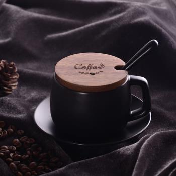 黑磨砂咖啡杯帶蓋帶勺歐式下午茶茶具套裝家用簡約辦公室陶瓷杯