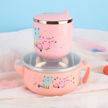 304鋼兒童寶寶飯碗口杯嬰幼兒輔食碗吸盤底防摔燙注水保溫碗杯子