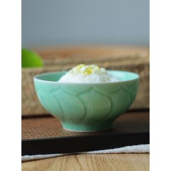 龍泉青瓷家用碗4.5英寸陶瓷米飯碗中式餐具家用蓮花碗創意碗餐具