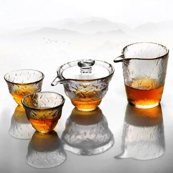 大號玻璃透明蓋碗功夫茶具三才泡茶茶杯茶蓋耐熱茶碗蓋子公杯品杯