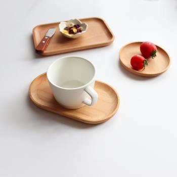 浪漫微風日式木質托盤ins長方形盤子圓碟創意果盤牛奶點心一人食