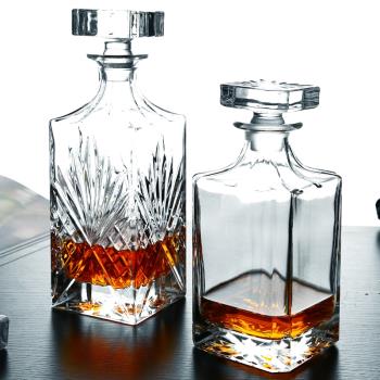 JUNREN水晶玻璃酒樽大號紅酒醒酒器家用洋酒瓶子帶蓋防塵酒壺容器