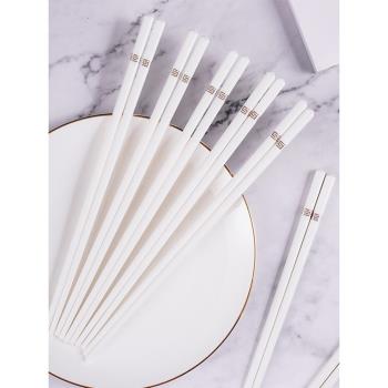 潮州陶瓷筷子家用不變形抗菌防霉不掉色易清洗簡約金邊白色陶瓷筷