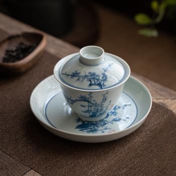 高端精致手工復古手繪三才蓋碗陶瓷 壺承 中式茶壺、帶蓋、公道杯