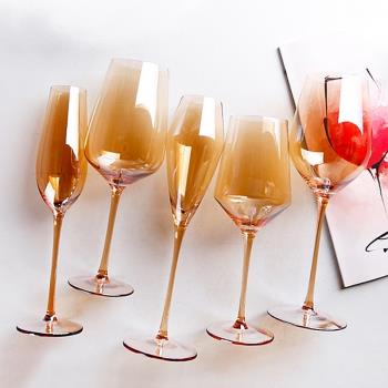 歐式奢華金色樣板間高腳杯香檳杯勃艮第水晶玻璃紅酒杯葡萄酒杯子