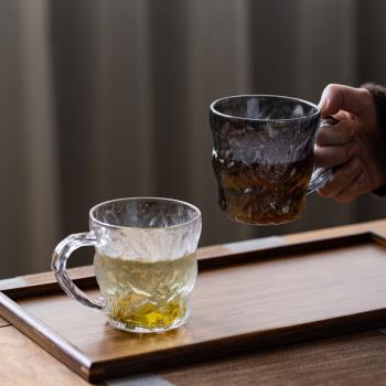 馬克杯日式冰川紋玻璃杯帶把手高顏值茶杯喝水杯子ins風咖啡杯