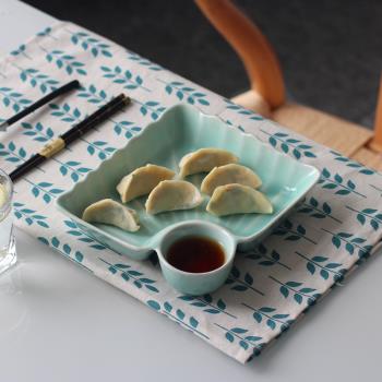 中式青瓷創意個性四方盤餃子盤深盤帶醋碟陶瓷中式料理家用菜盤