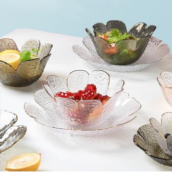 金邊北歐沙拉碗玻璃透明輕奢創意水果甜品碗可愛家用日式單個盤子