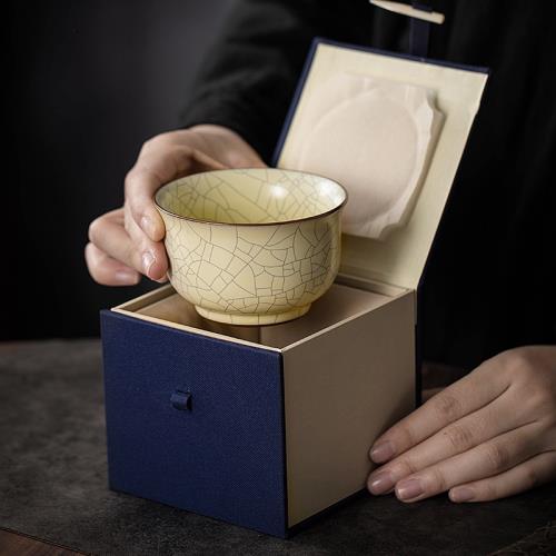 汝かまど 茶杯 蓋付き 主人杯 品茶杯 茶碗 功夫茶茶器 茶碗 手作り茶杯