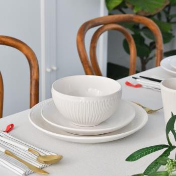 貝格 北歐浮雕餐具美式白色西餐盤子家用熱菜套裝粥碗馬克杯新品
