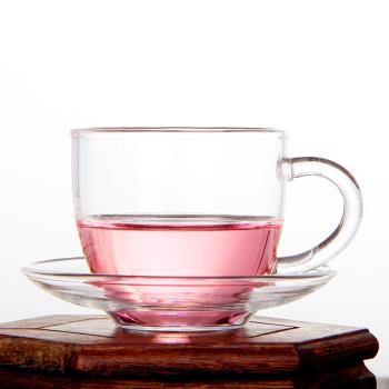 耐熱玻璃茶具小茶杯套裝有把品茗杯帶盤子主人杯家用個人喝茶杯子