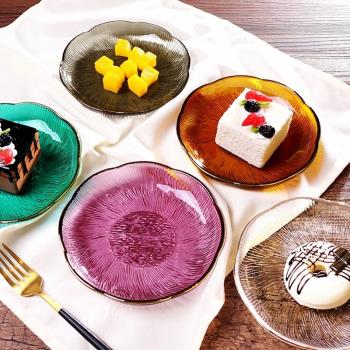 日式現代簡約玻璃碗家用碗盤全套客廳水果盤冰川紋甜品蔬菜沙拉碗