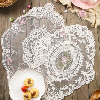 法式復古蕾絲餐墊 鏤空刺繡玫瑰花杯墊 下午茶小桌布拍攝道具裝飾