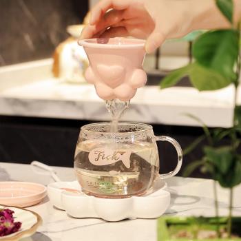 玻璃杯濾貓爪形陶瓷茶 愛貓人喜歡的可愛水杯