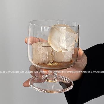 Oranges 小眾復古設計款胖墩玻璃高腳杯冰拿鐵咖啡杯飲品杯冷飲杯