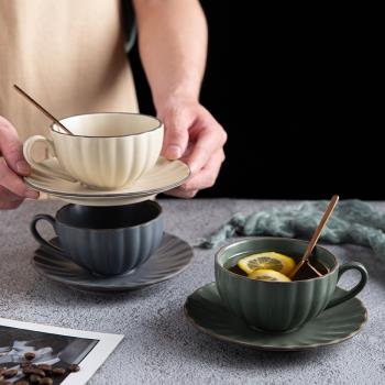 北歐啞光陶瓷杯復古咖啡杯套裝下午茶具家用ins網紅精致花茶杯碟