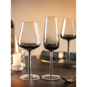 出口黑色桿水晶玻璃紅酒杯香檳杯子家用漸變個性透明葡萄酒高腳杯