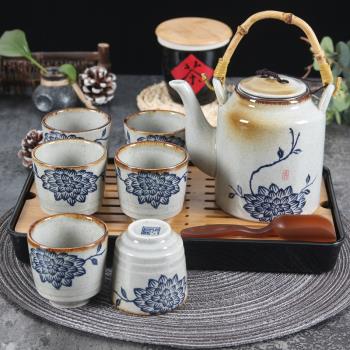 日式陶瓷提梁壺泡茶壺茶杯茶具套裝 創意復古大號涼水壺950ml單壺