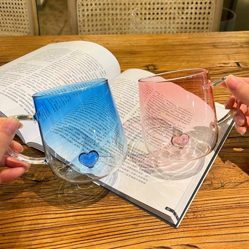 【老板娘自留款漂亮】情侶愛心杯透明創意簡約玻璃杯網紅顏值水杯