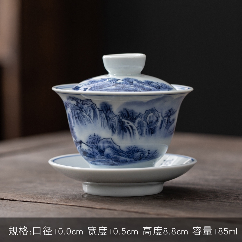 三才蓋碗帶蓋泡茶杯單個手繪茶盞茶碗景德鎮陶瓷茶具套裝大號白瓷|蓋碗