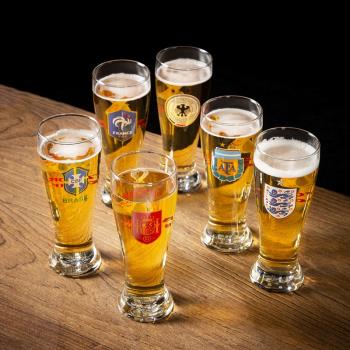 世界杯國家隊啤酒杯 帶把大號扎啤杯 喝啤酒杯子 家用耐熱玻璃杯