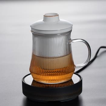 玻璃杯茶水分離花茶杯透明帶把蓋陶瓷內膽大容量水杯過濾泡茶杯子