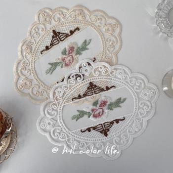 vintage復古歐式茶杯餐墊ins韓國繡花蕾絲餐桌墊家用擺拍裝飾碗墊