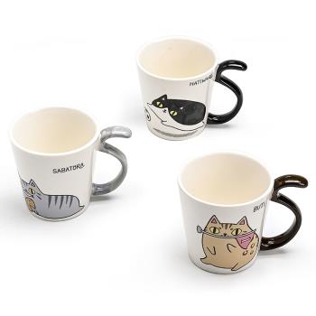 可愛陶瓷貓咪杯子高顏值創意貓尾陶瓷水杯女生家用立體動物馬克杯