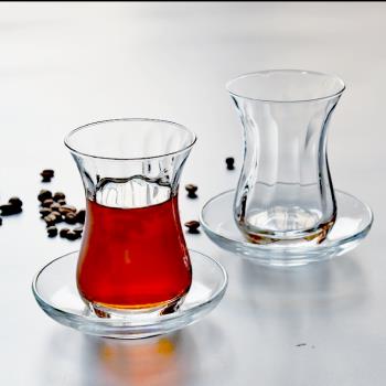 進口土耳其紅茶杯小清新咖啡杯歐式茶海透明玻璃杯托盤熱飲茶具