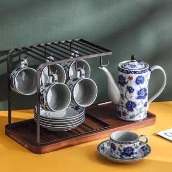 青花瓷中式復古陶瓷咖啡具咖啡杯碟套裝茶壺茶杯杯子歐式奢華家用