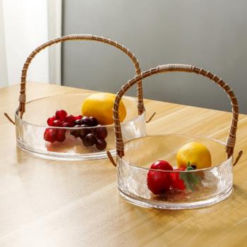 網紅玻璃水果盤家用客廳茶幾冰桶小杯日式花瓶藤手提籃干果籃托盤